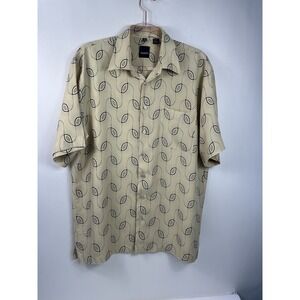 Haupt Germany Mens M 15.5" Button Up Graphic Shirt Beige Boho 80s Retro‎